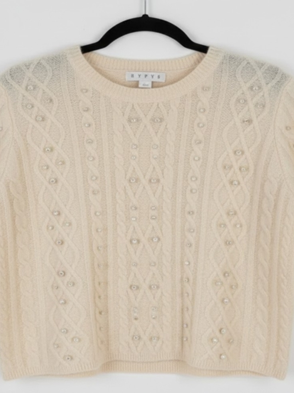 HYFVE Cream Cable-Knit Rhinestone Sweater